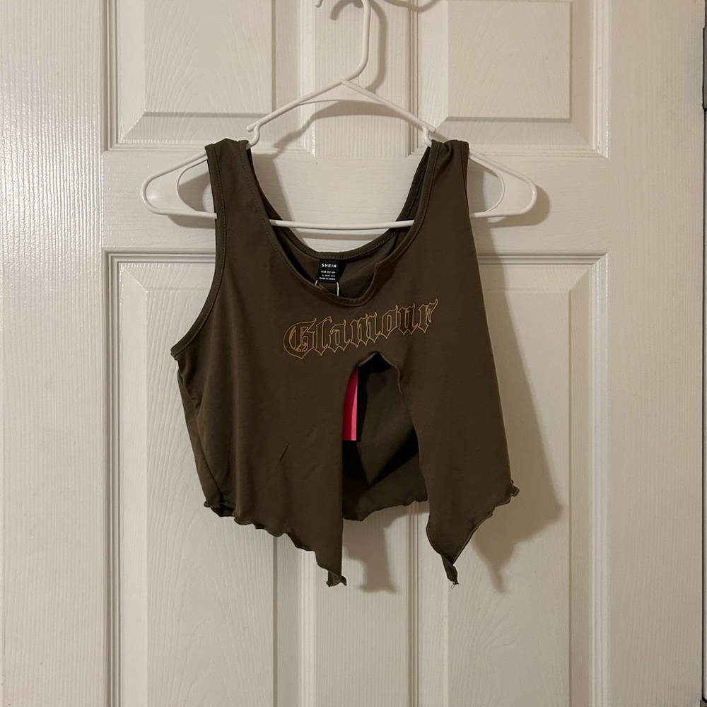 Army Green Slit Crop Top